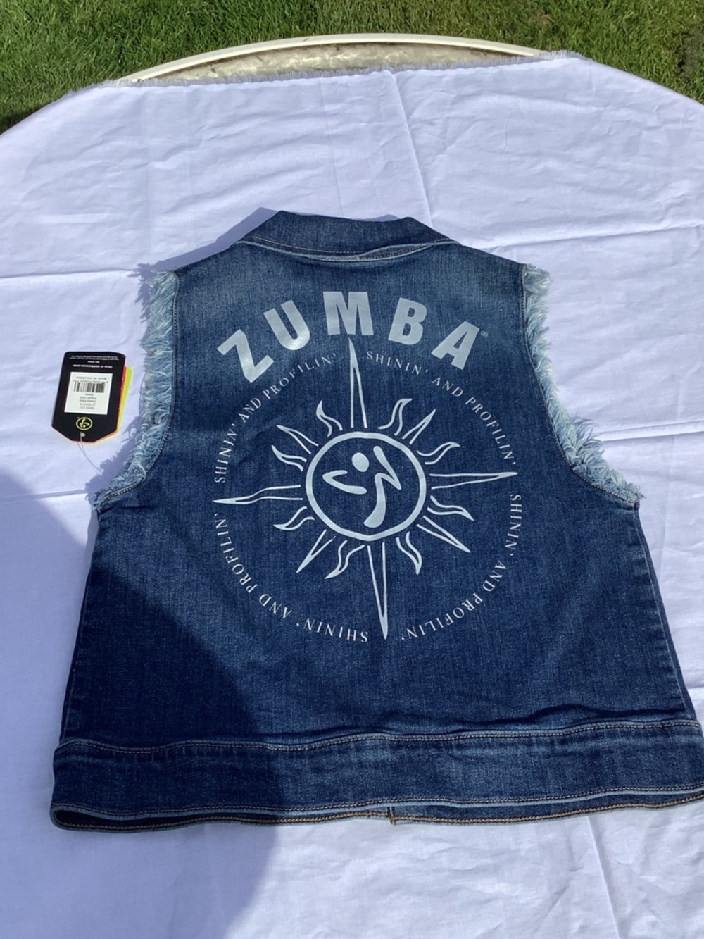 Zumba Fitness Dark Blue Denim Sleeveless Jean Jacket - Picture 9 of 10